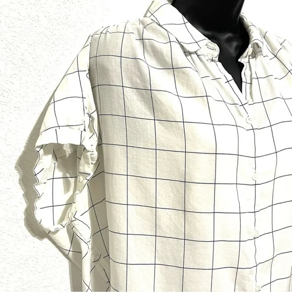 Madewell Woman White Blue Stripe Short Sleeve Button Down Shirt Size M - Picture 4 of 13